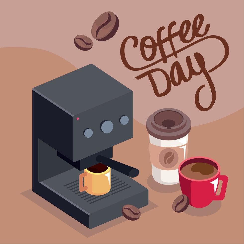 coffee day lettering with machine vector