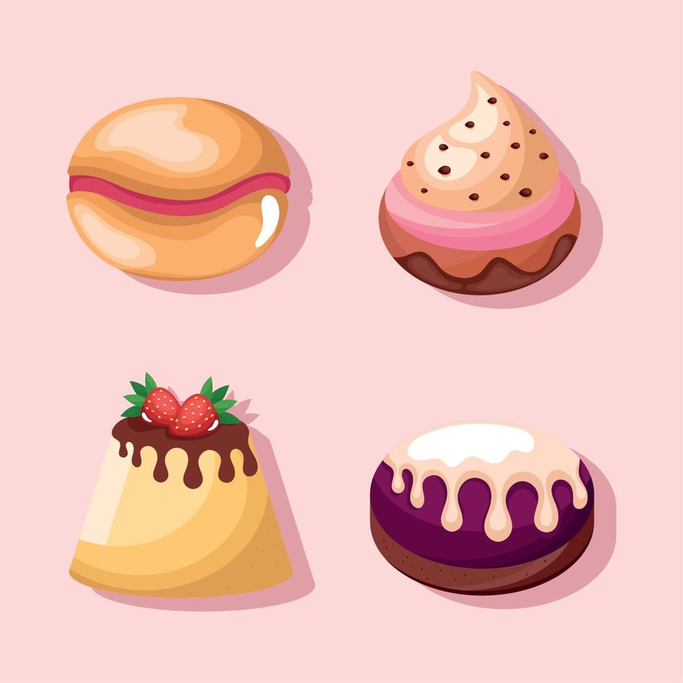 four dessert products icons vector