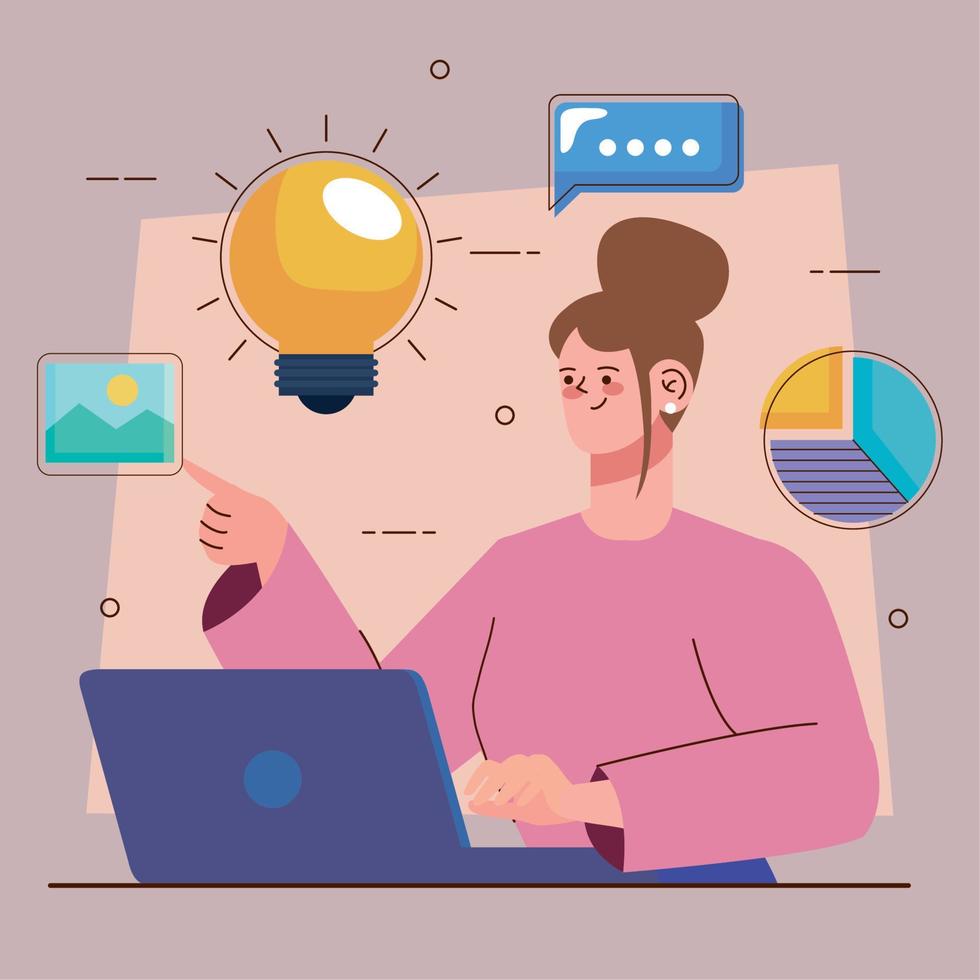 woman working in laptop vector