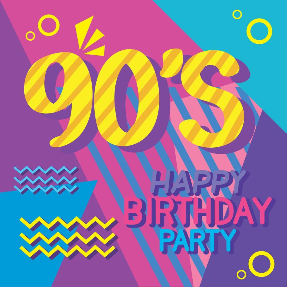happy birthday party with nineties vector
