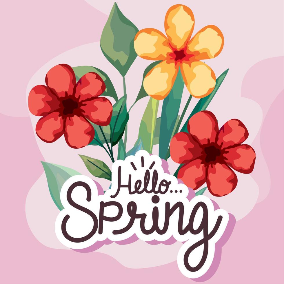 hello spring lettering postcard vector