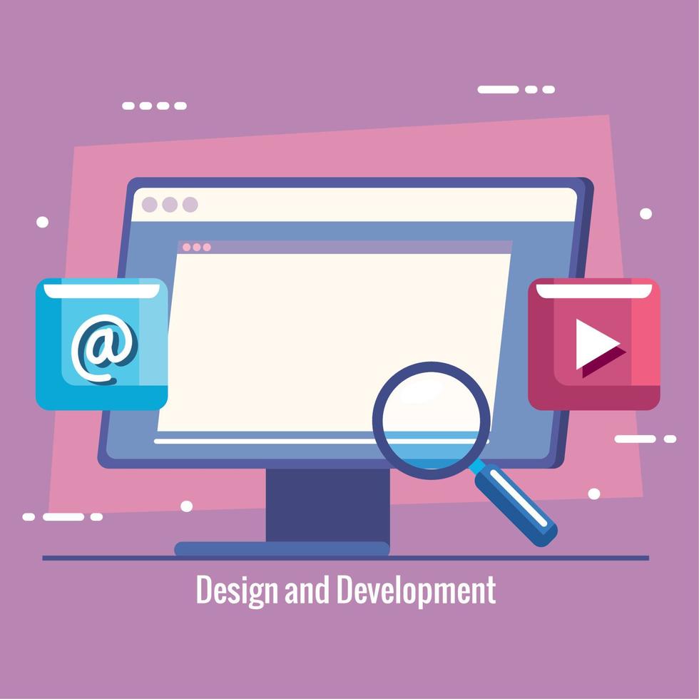 desktop with design and development vector