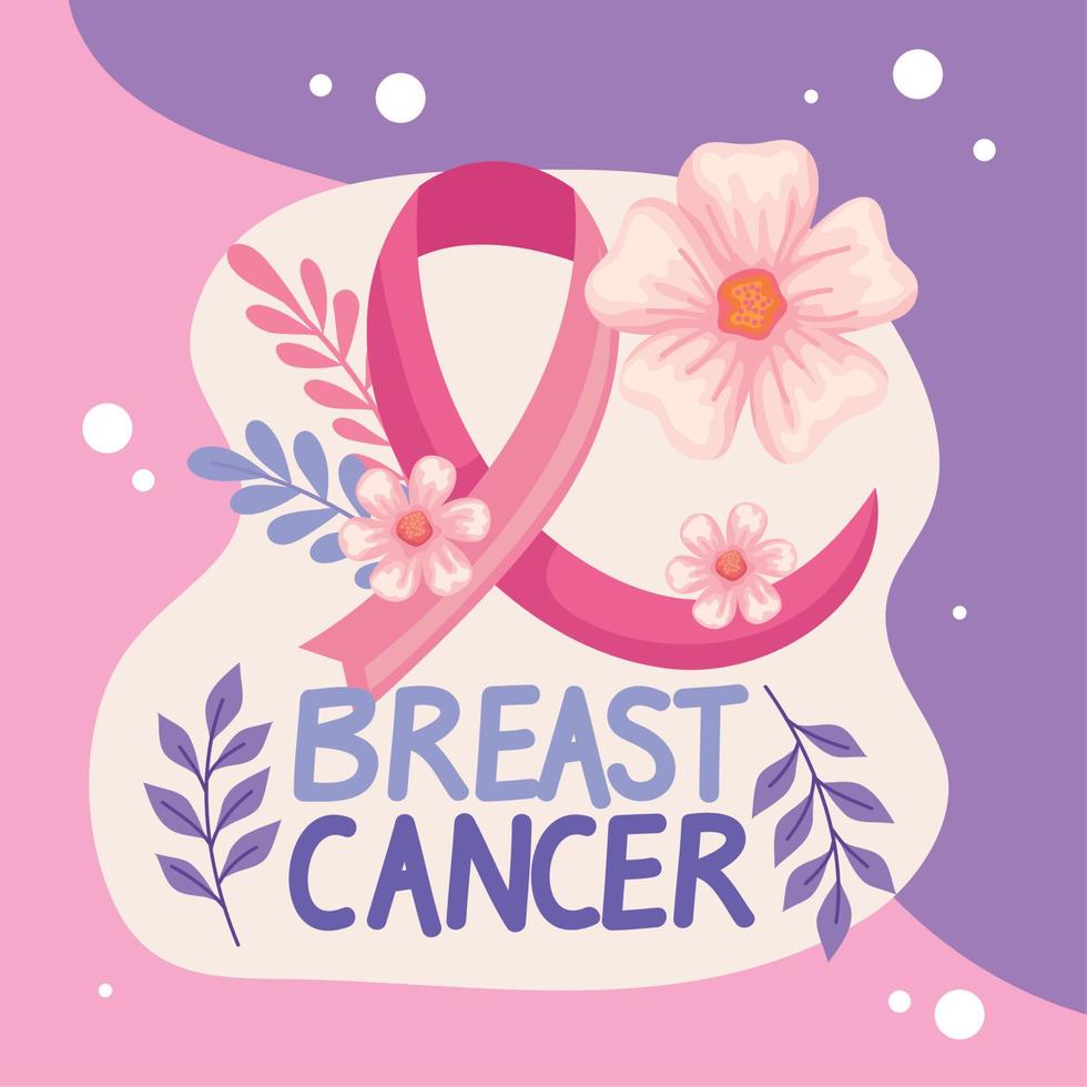 breast cancer lettering with flowers vector