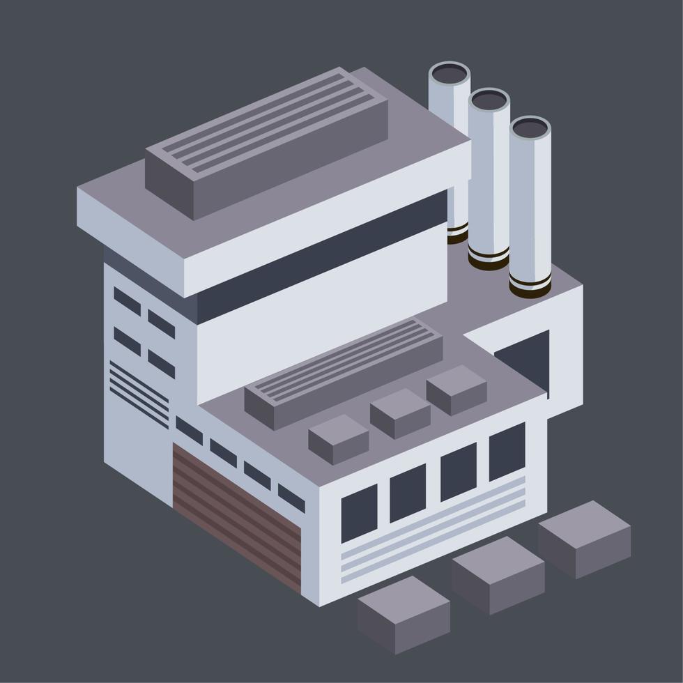 isometric industrial building and chimney vector
