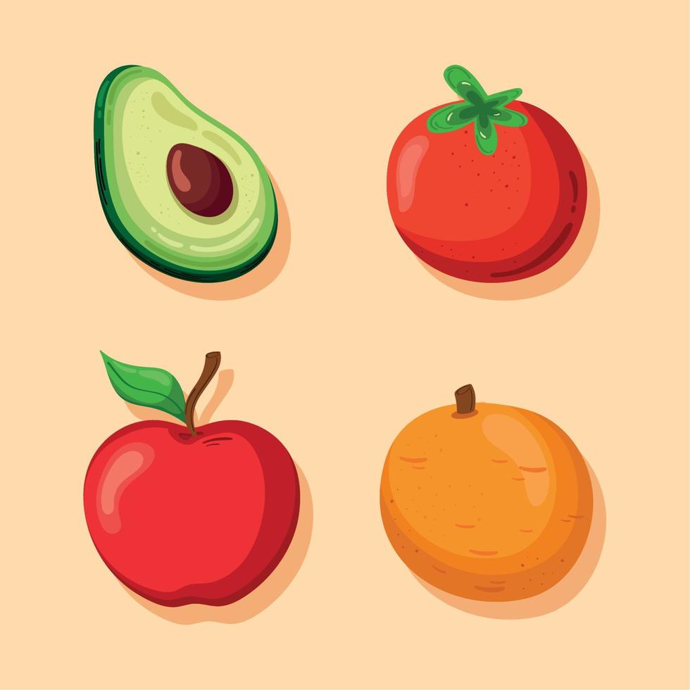 four fruits and vegetables vector