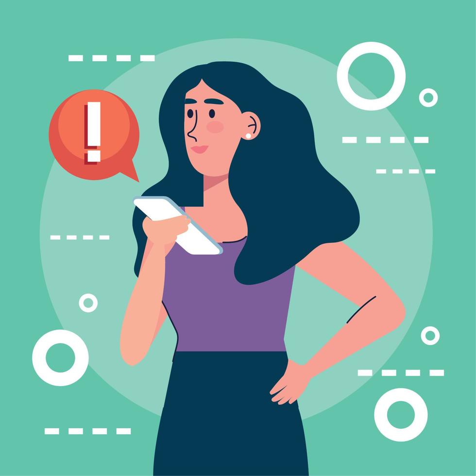 woman using smartphone with alert vector