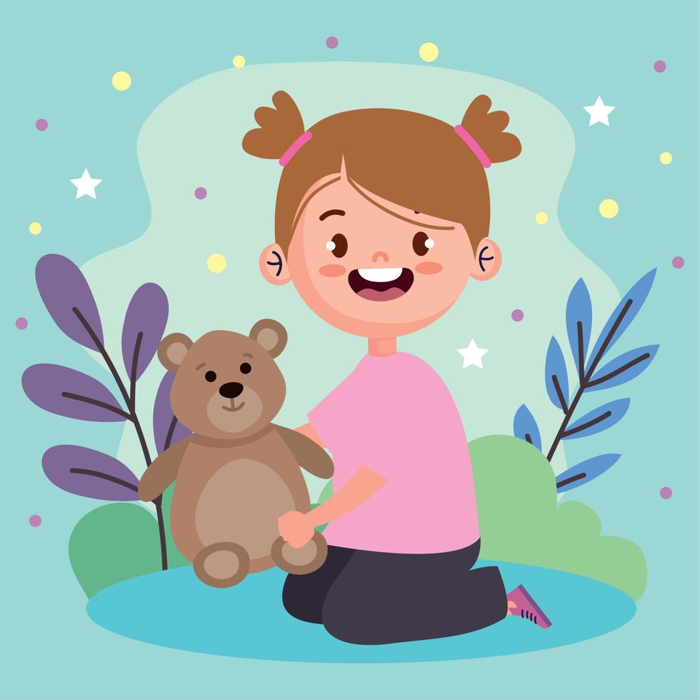 girl playing with teddy vector
