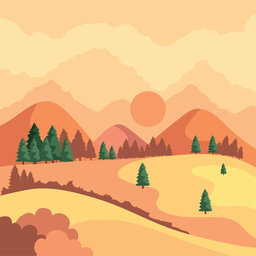 pines in sunset landscape vector