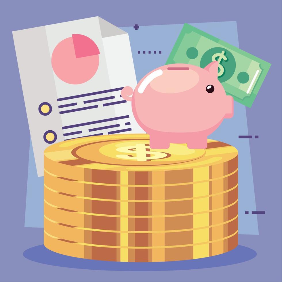 statistics pie report with coins vector