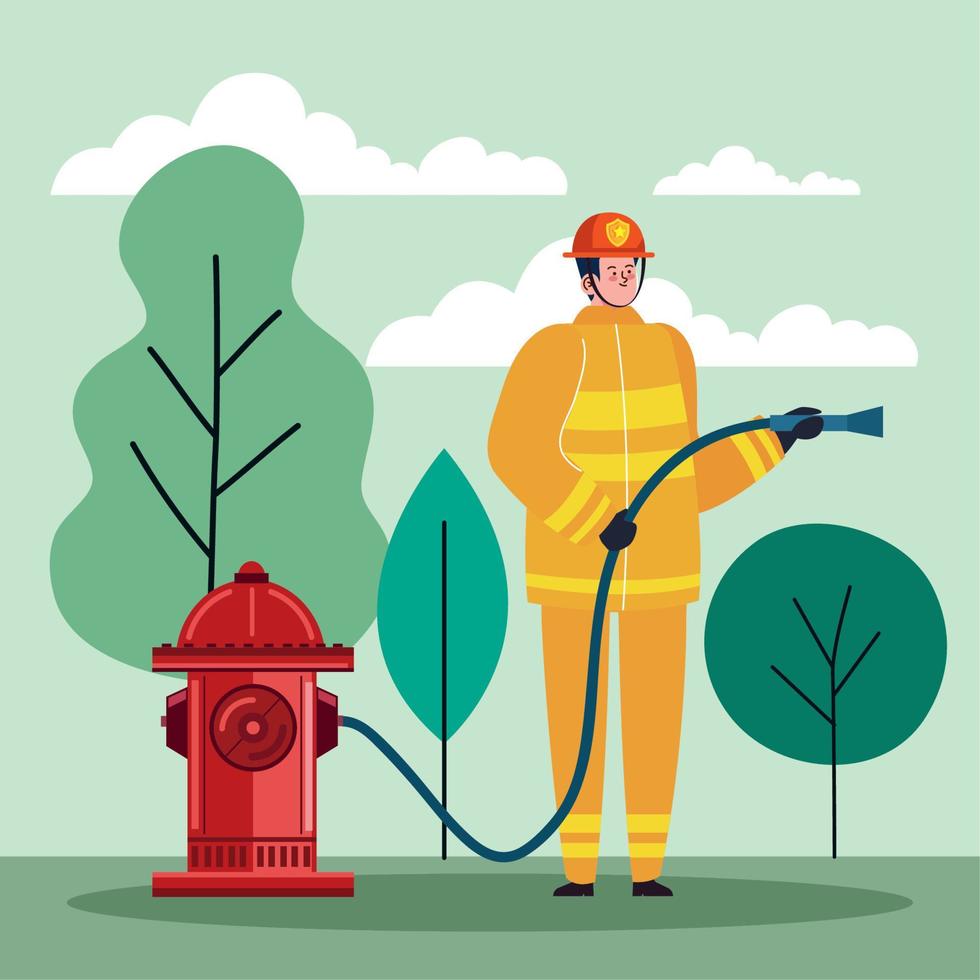 fireman with hydrant character vector