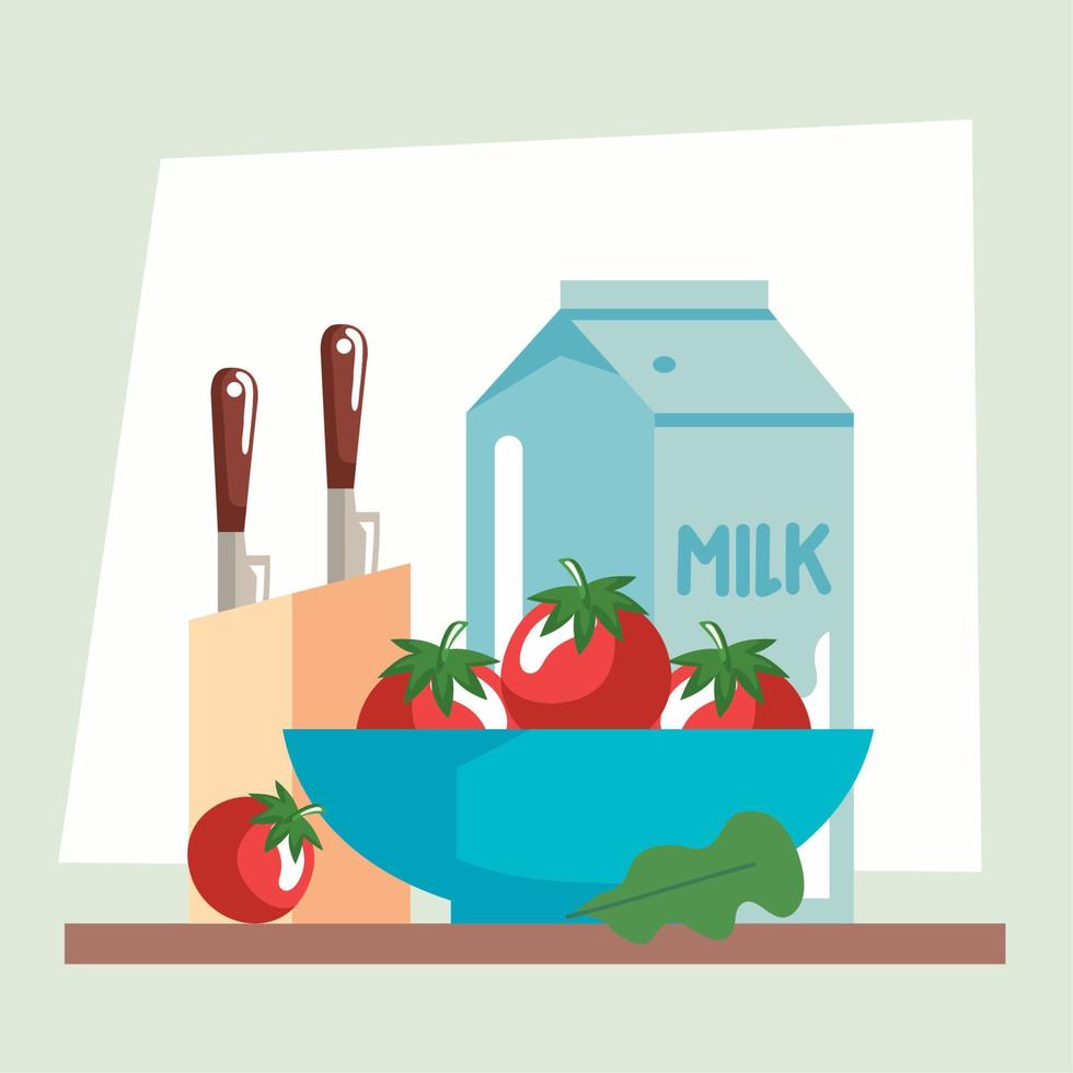 milk and tomatoes vector