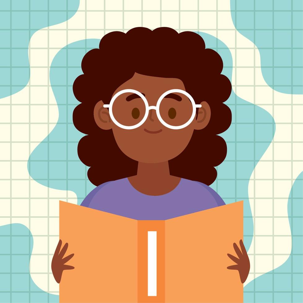 afro girl reading yellow book vector