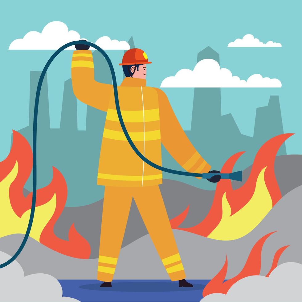 fireman with hose character vector