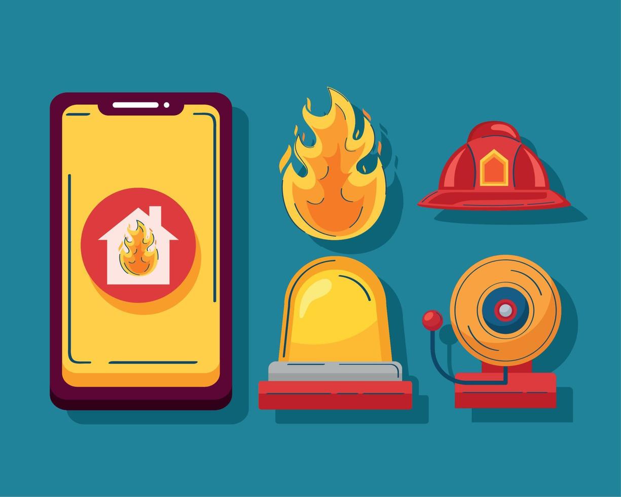five firefighter service icons vector