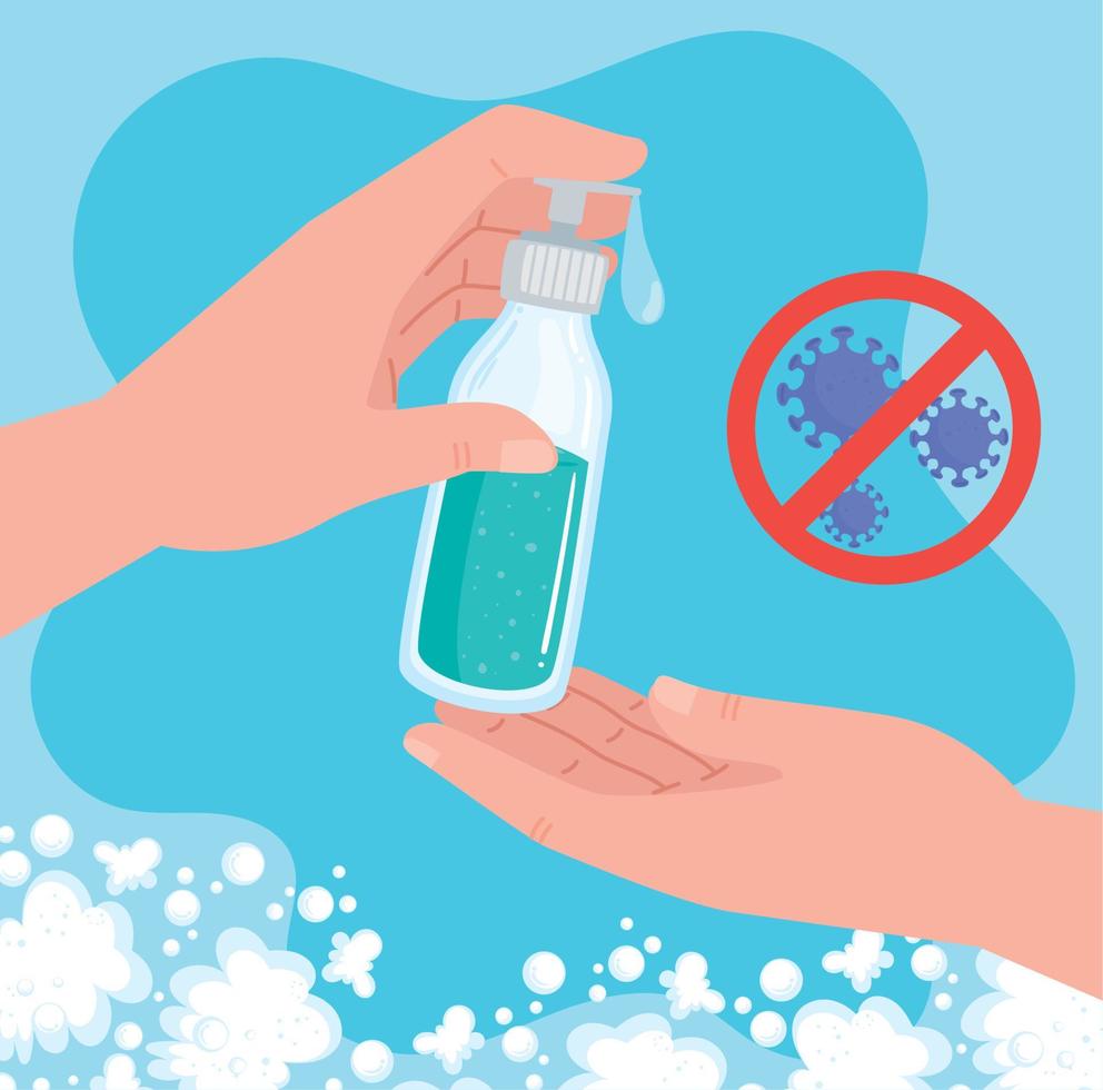 hands with antibacterial soap vector