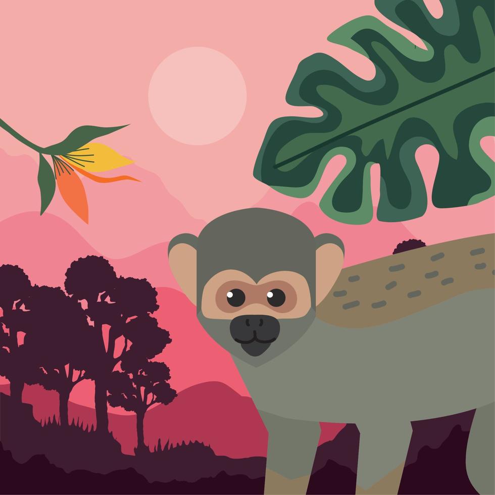 titi monkey and leafs vector