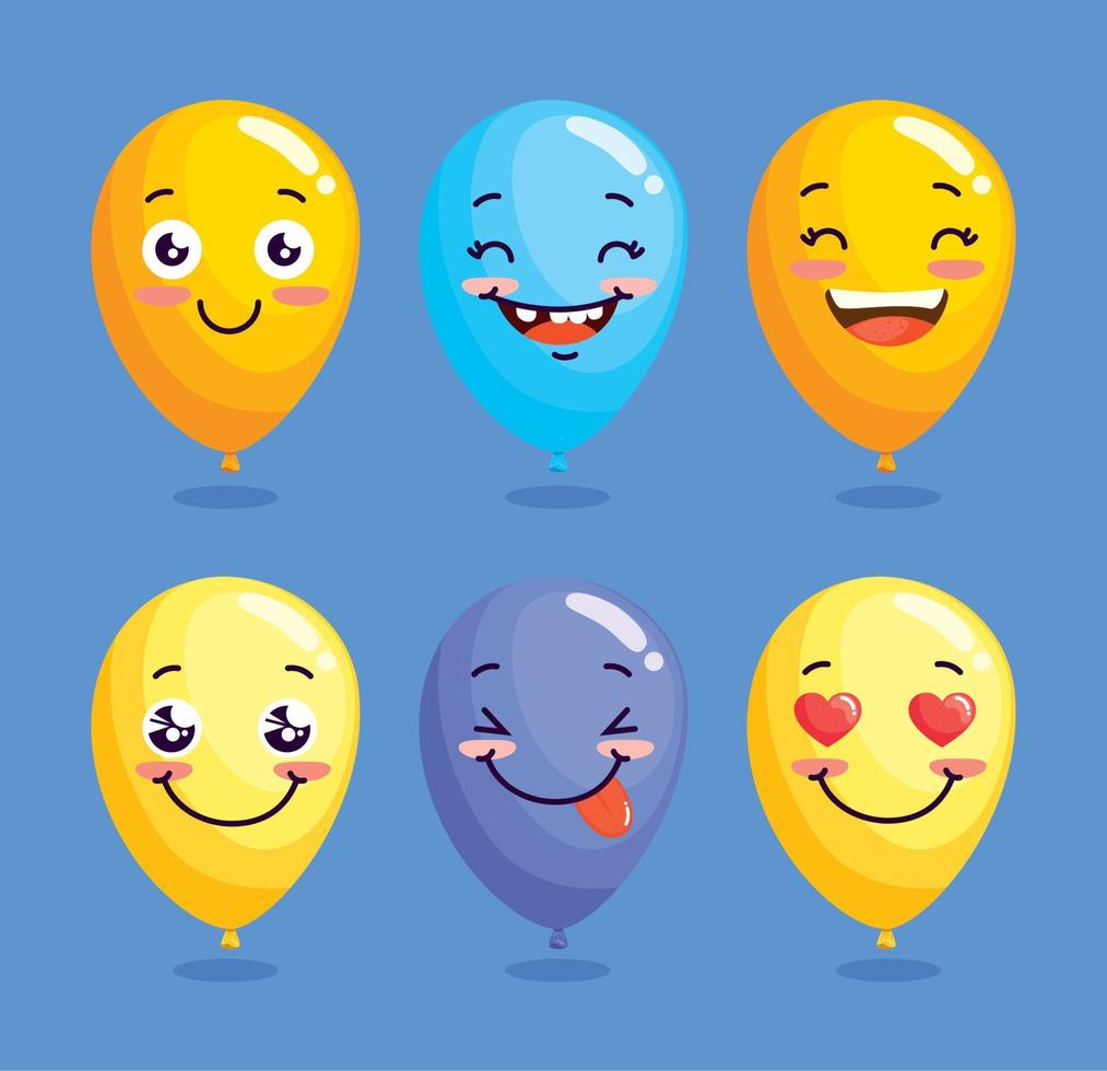 seis globos helio emojis vector