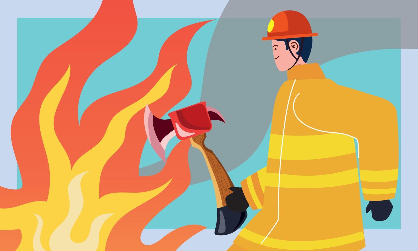 fireman with axe character vector