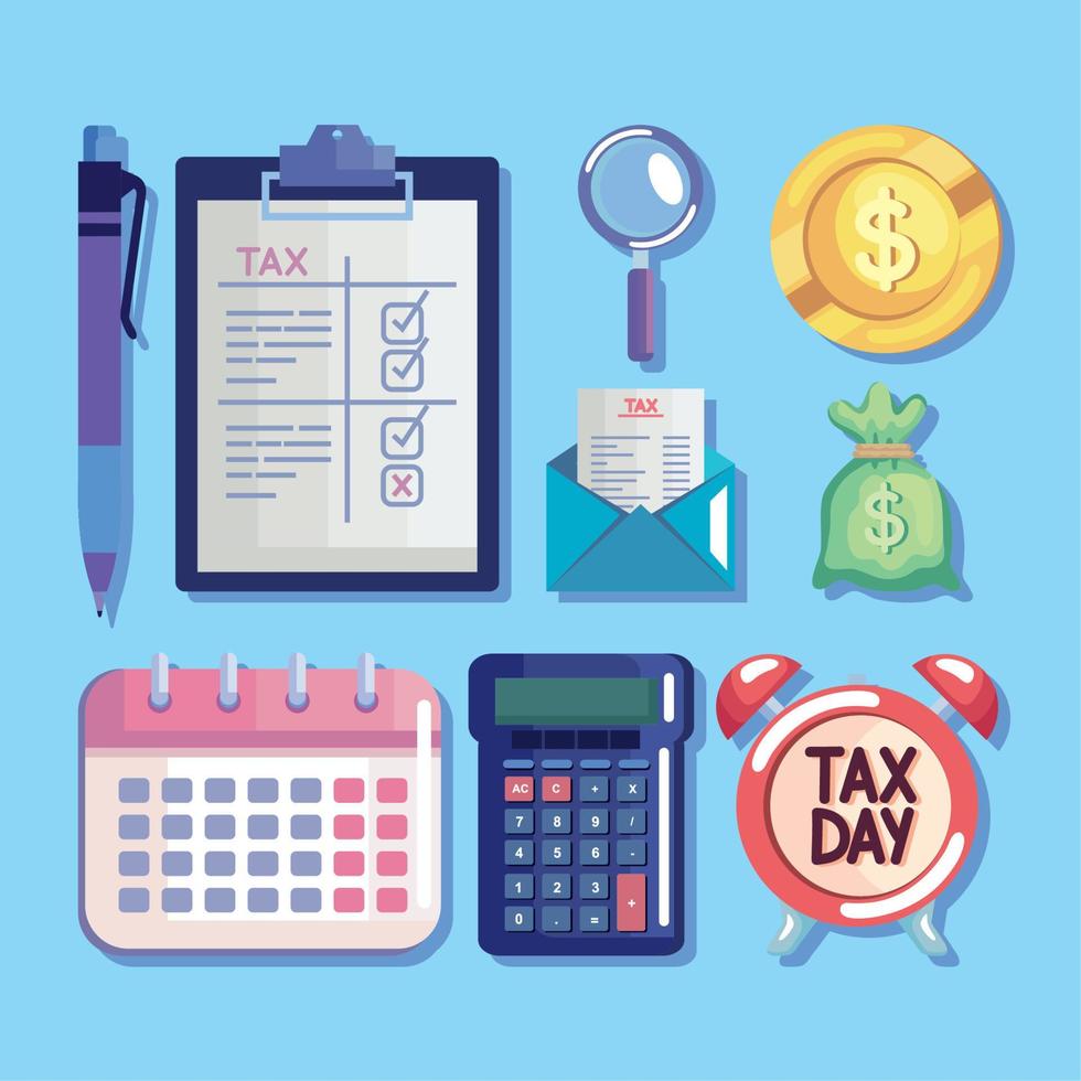 tax day nine icons vector