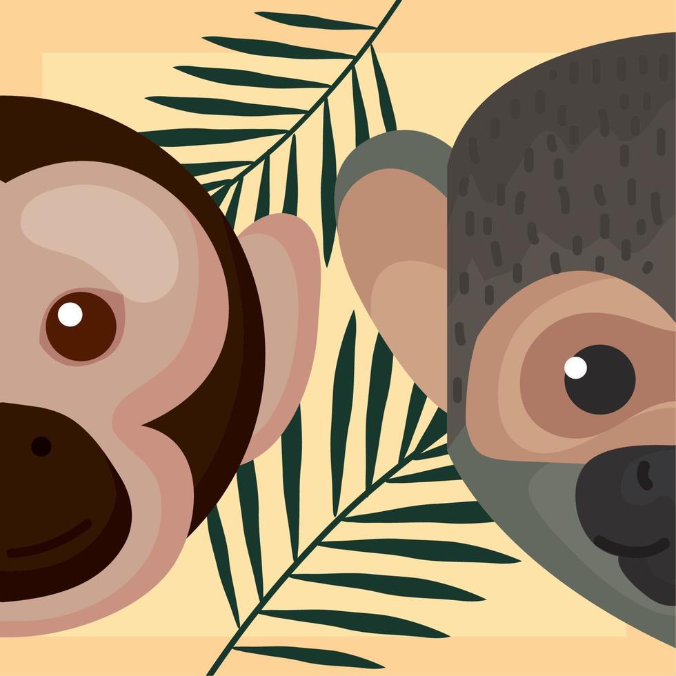 macaque and titi monkeys heads vector