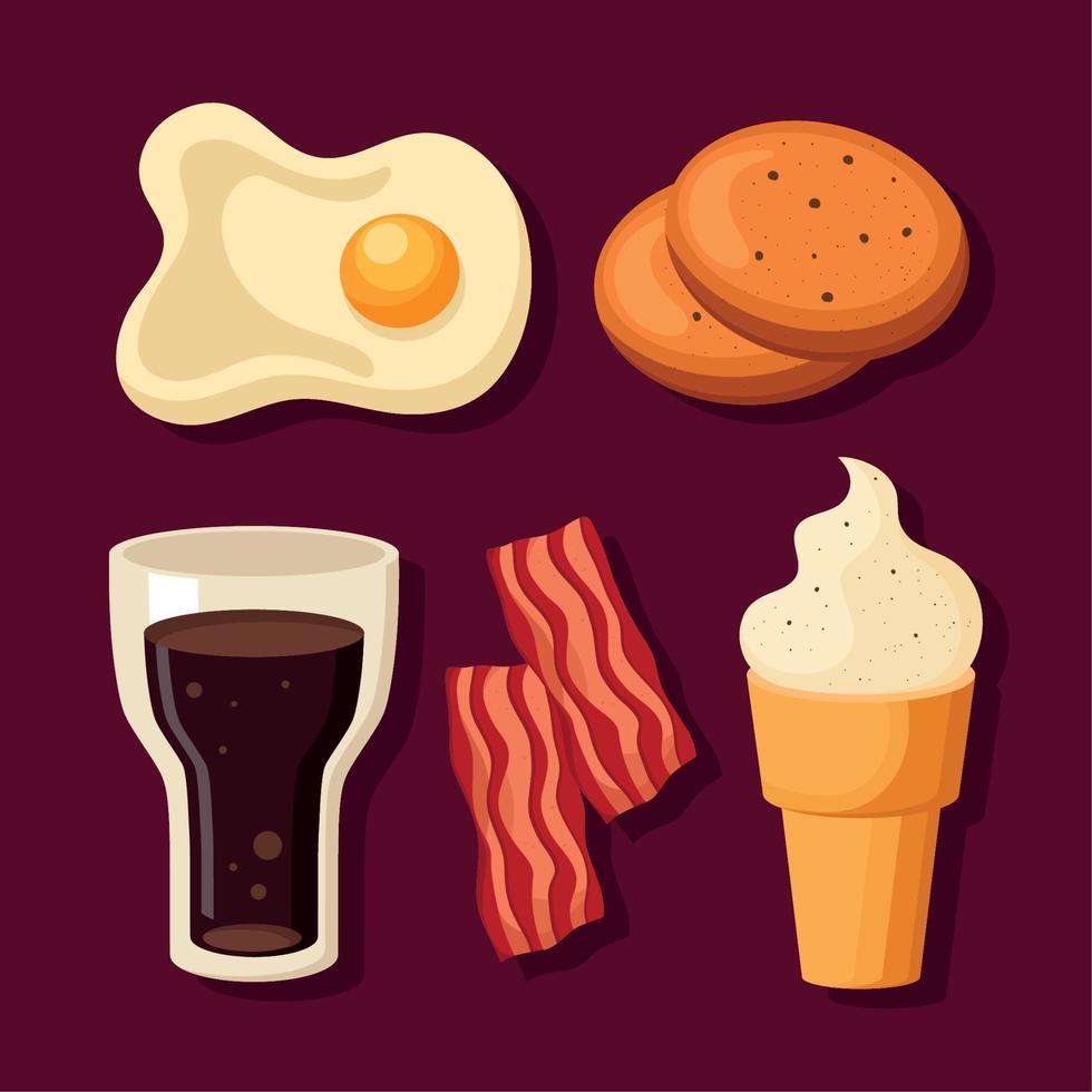 five fast food icons vector