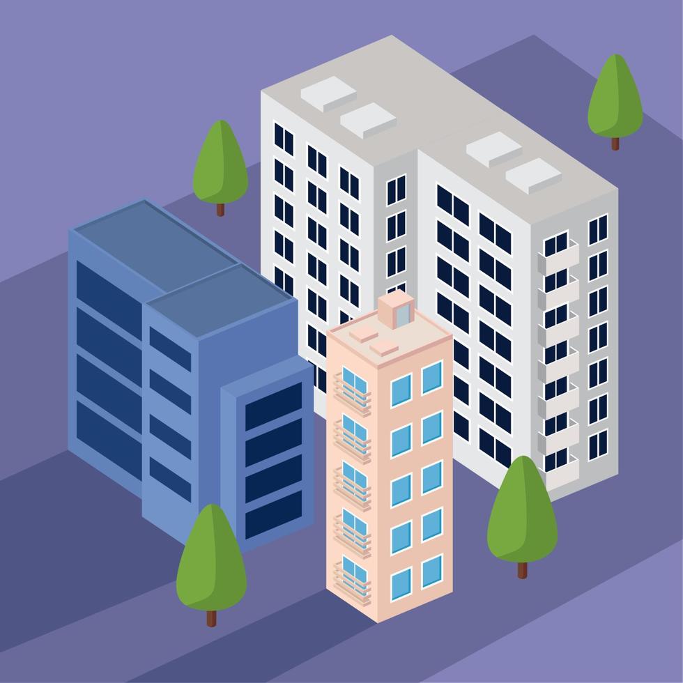 buildings and trees isometric vector