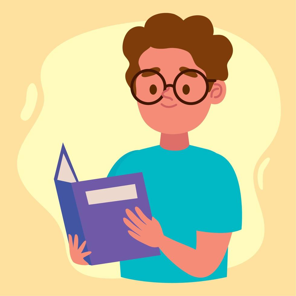 boy wearing eyeglasses reading vector