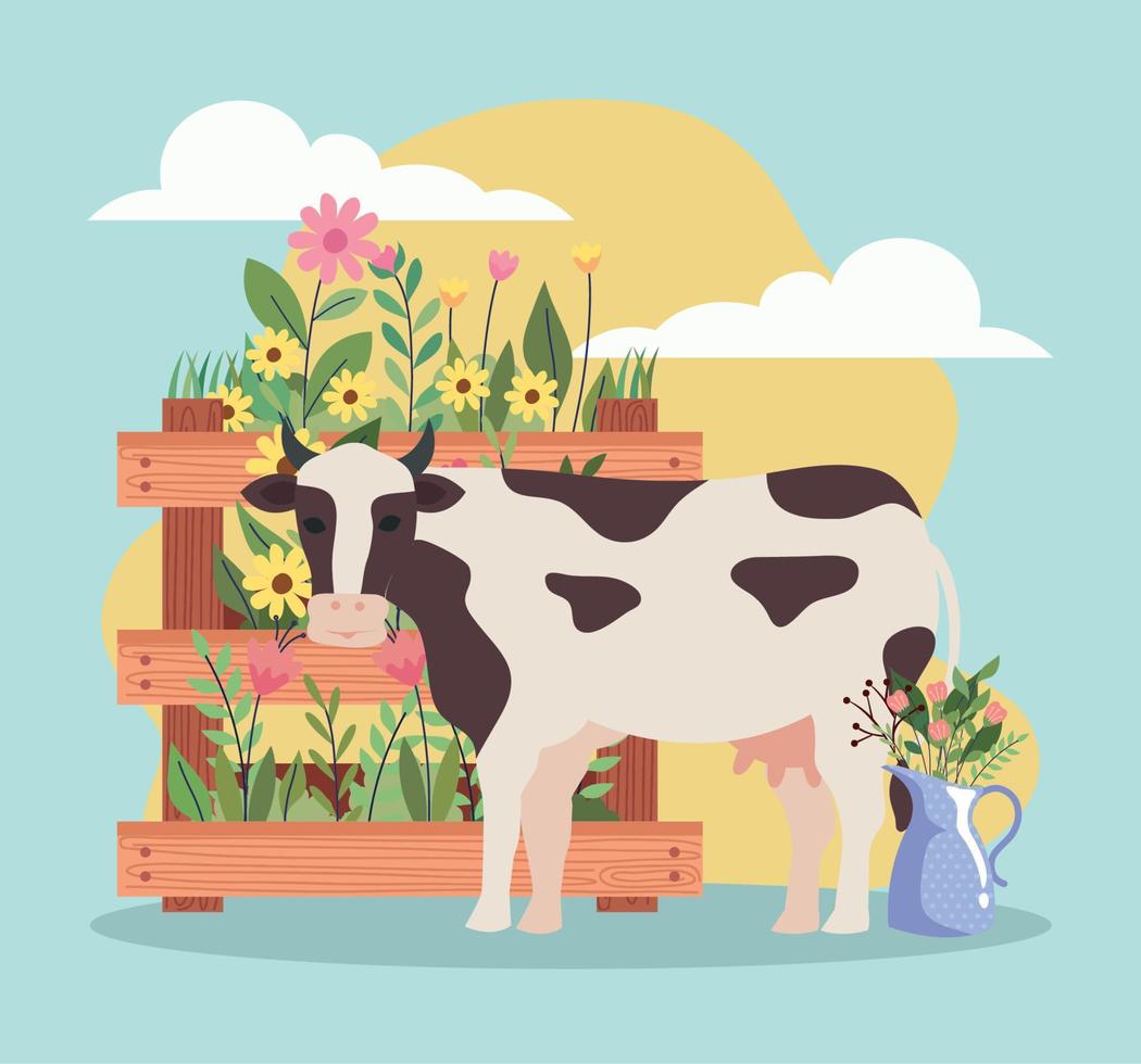 cow with flowers garden vector