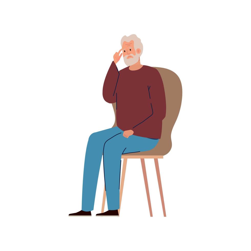 old man with alzheimer seated vector