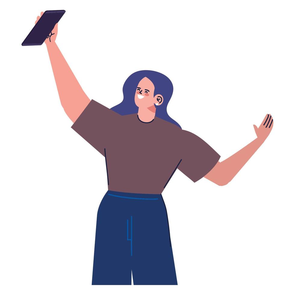 mujer feliz tomando una selfie vector