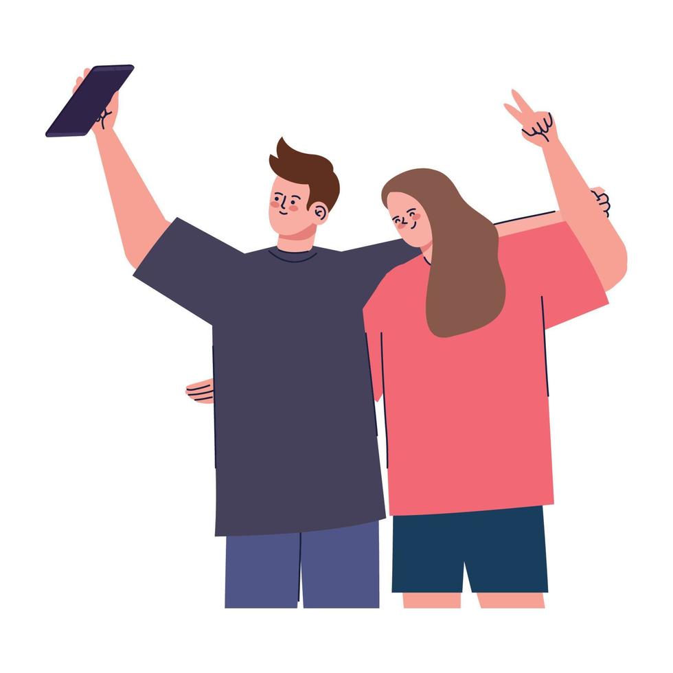 pareja tomando selfie comic vector