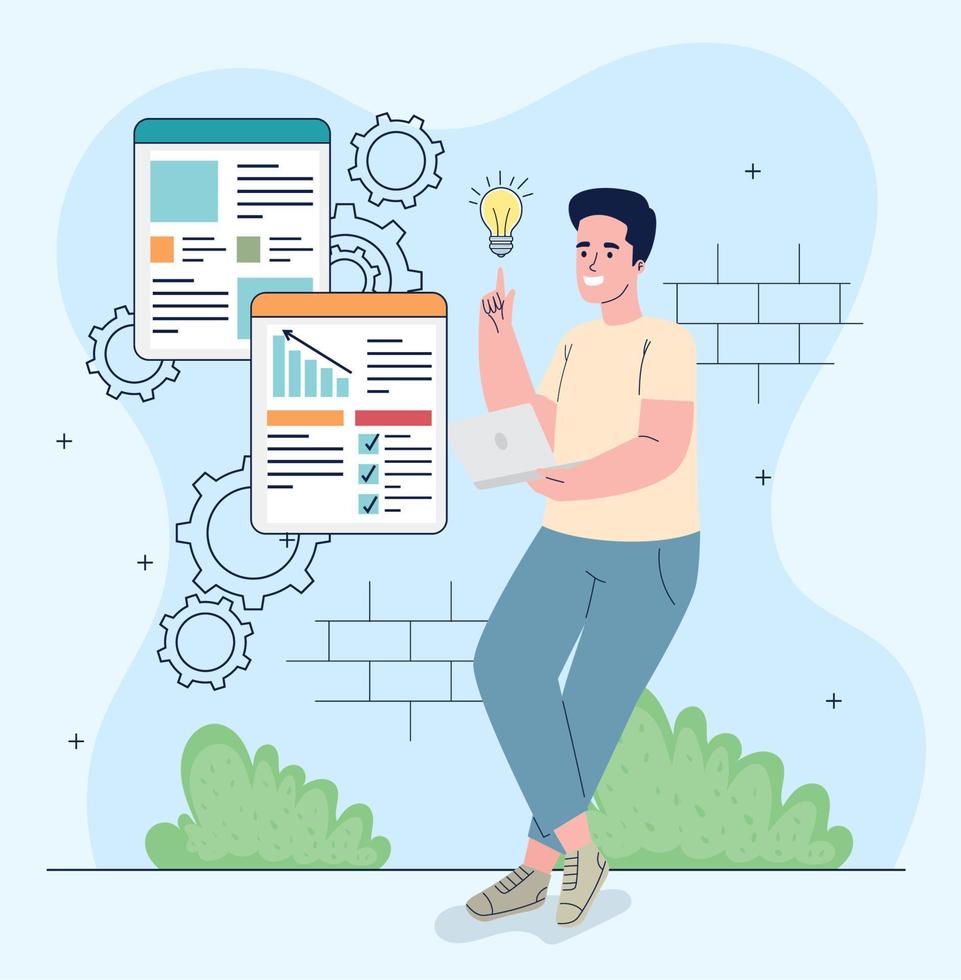 man with start up icons vector