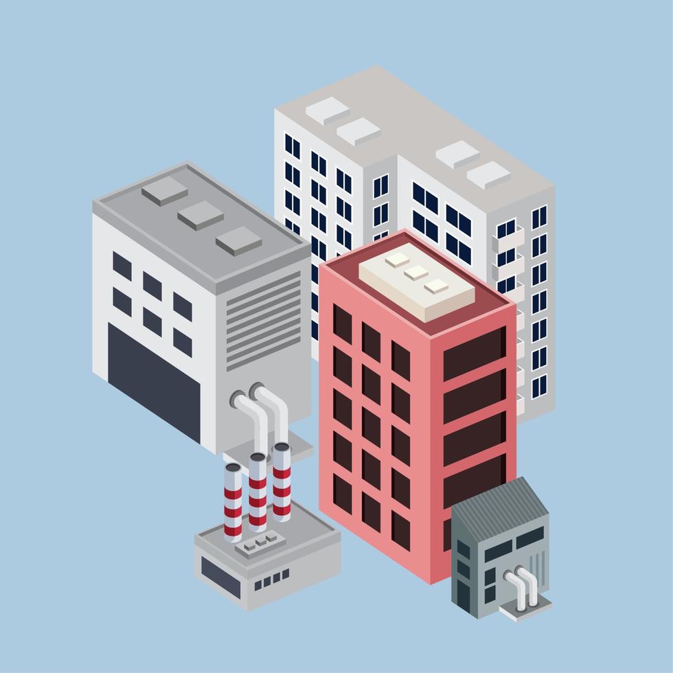 isometric gray and pink buildings vector