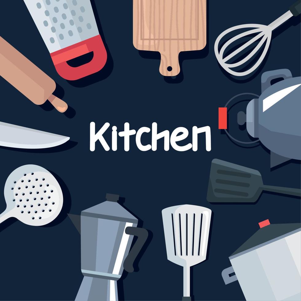 kitchen utensils frame vector