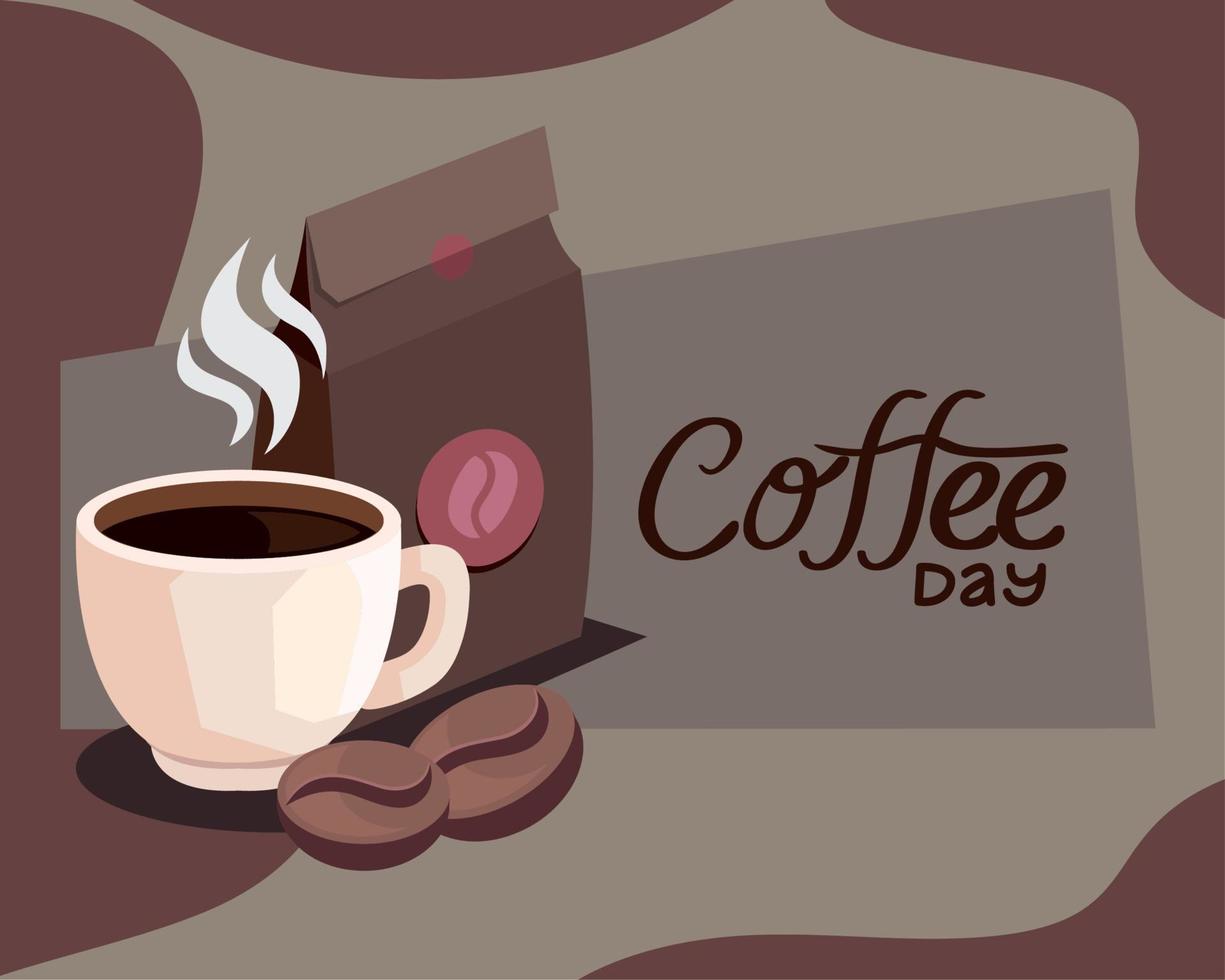 coffee day lettering with cup vector