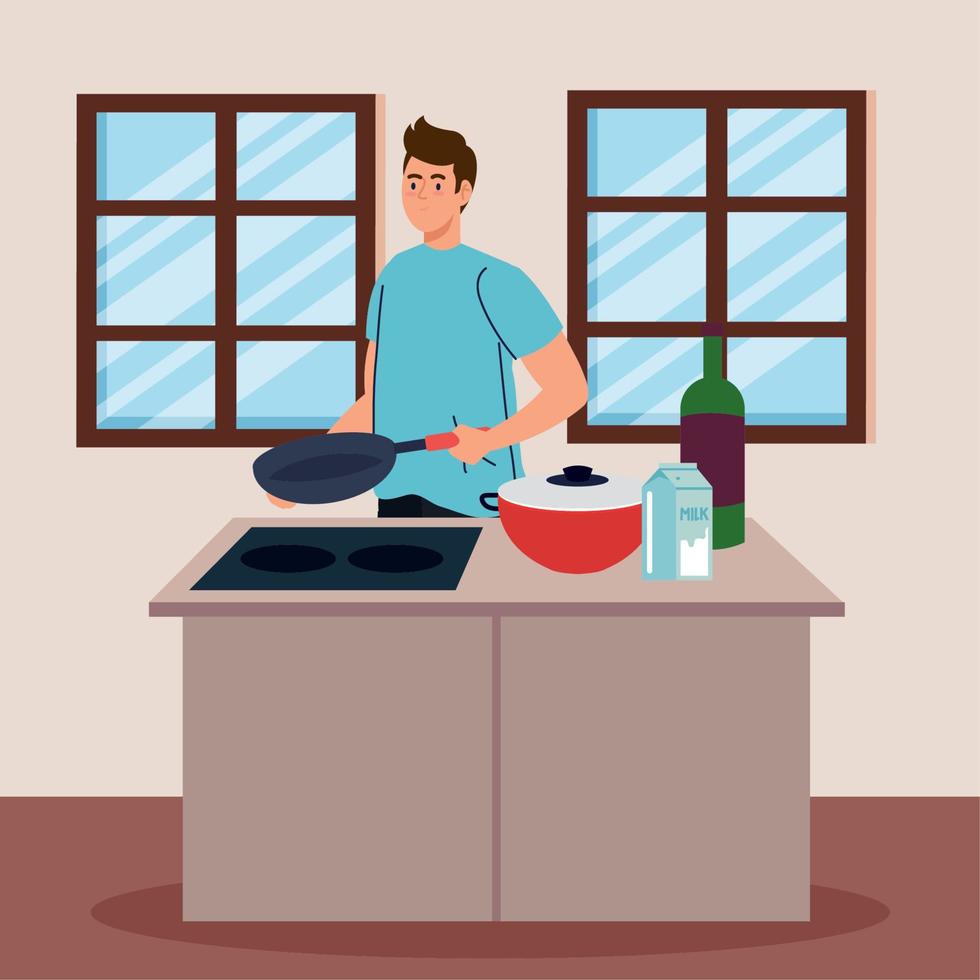 hombre cocinando con pan vector