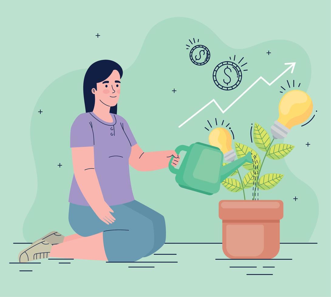 woman planting start up plant vector