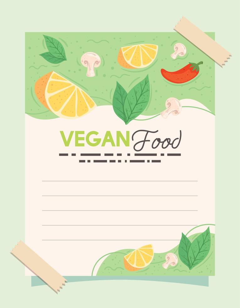 vegan food menu card vector