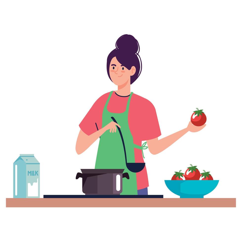 woman cooking with green apron vector