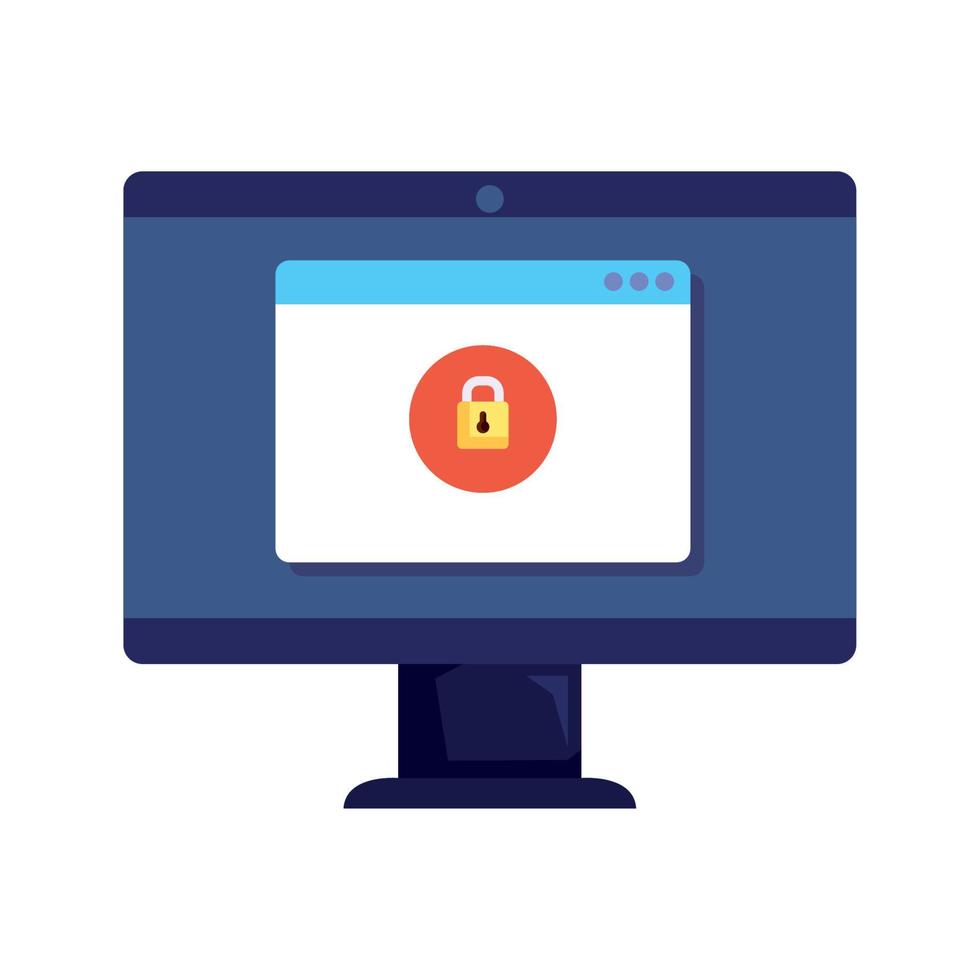 desktop with secure padlock vector