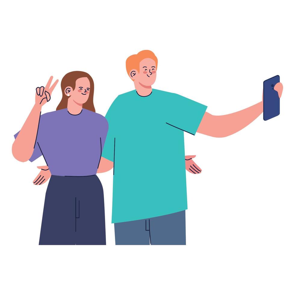 lovers couple taking selfie vector