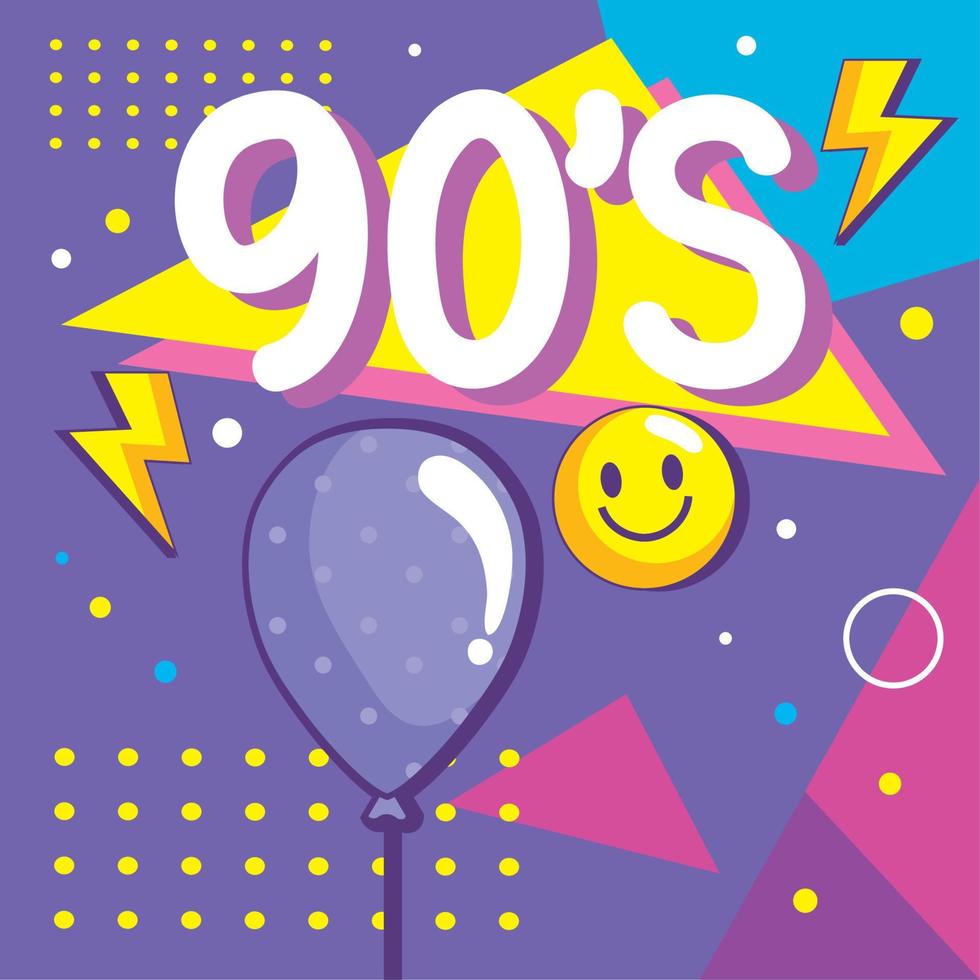 nineties number with ballon helium and emoji vector