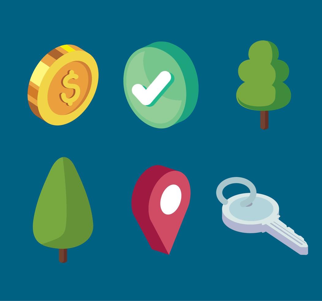six real estate icons vector