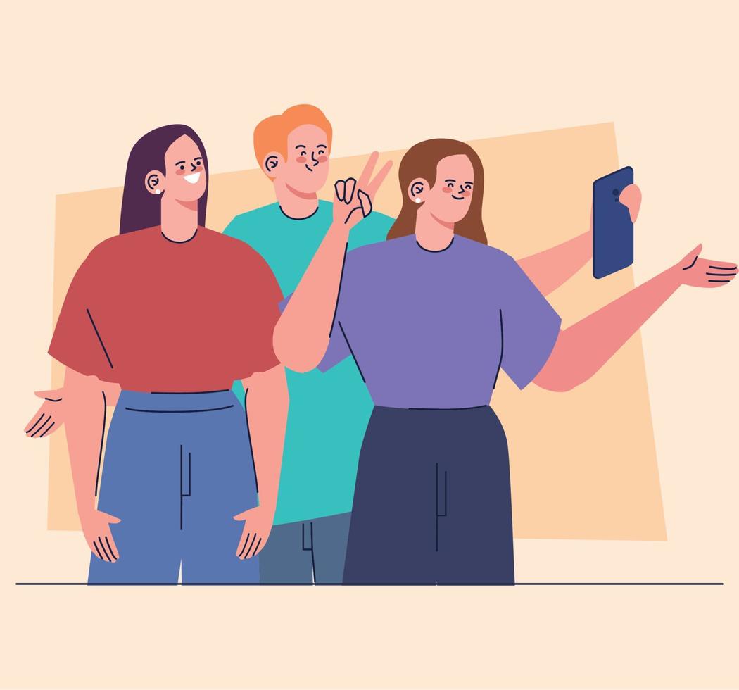 three persons taking a selfies vector