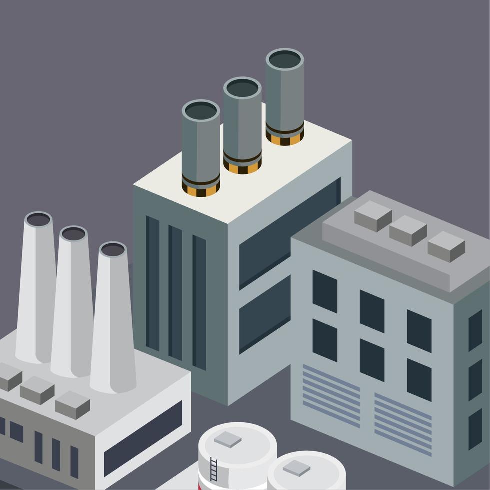 isometric buildings with chimneys vector