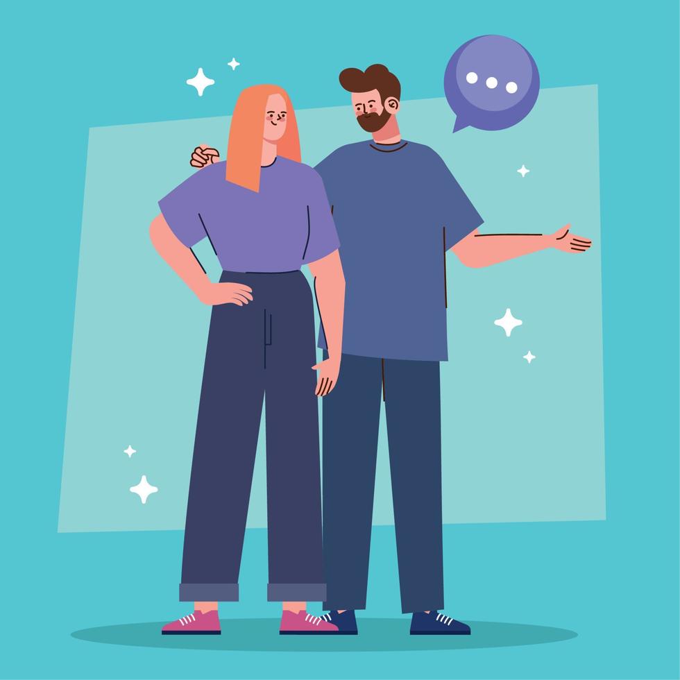 couple friends with speech bubble vector