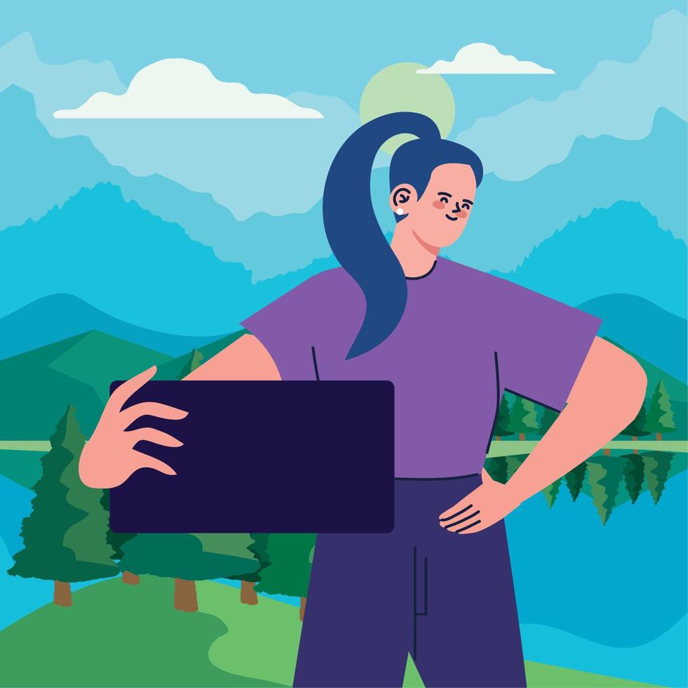 woman wearing purple shirt vector