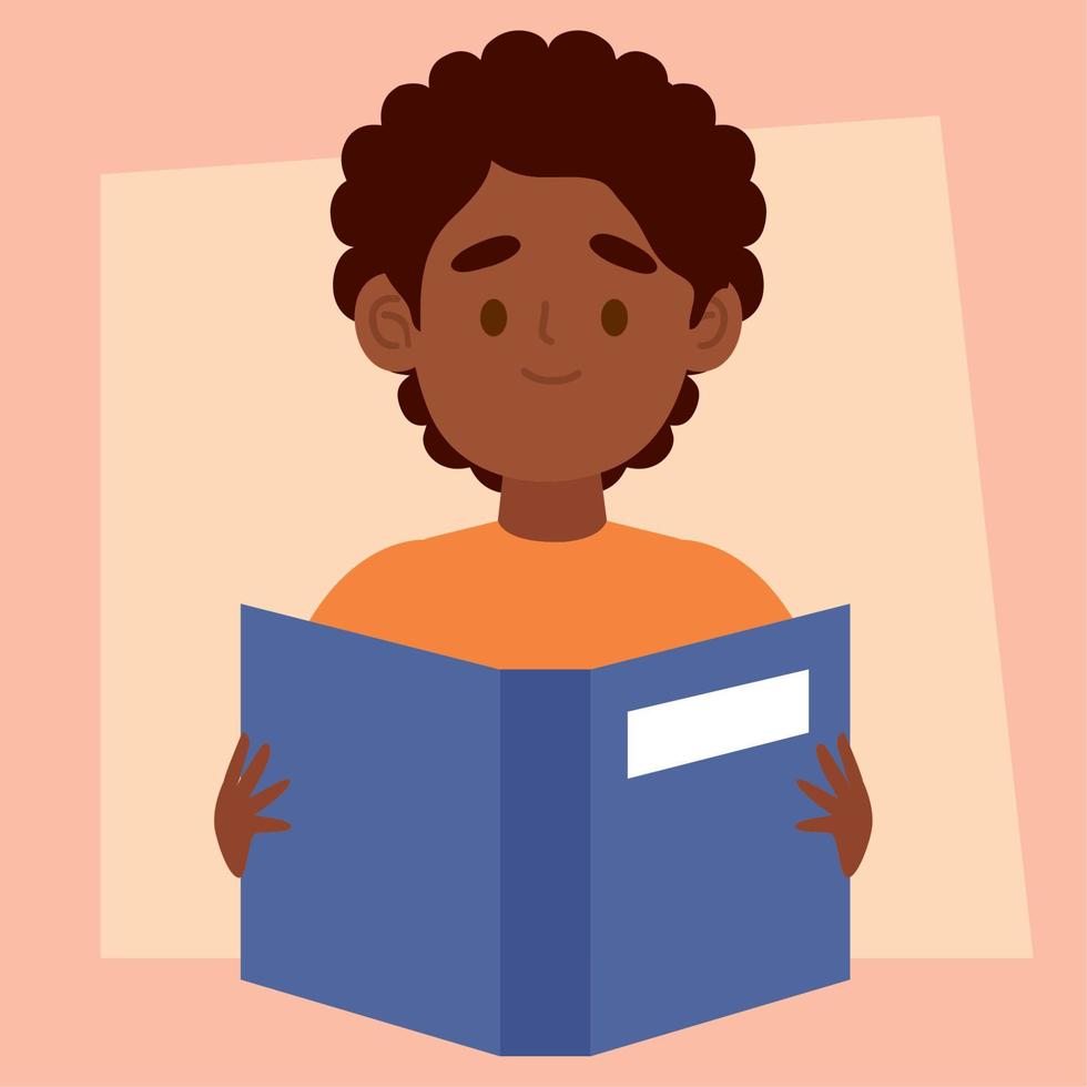 afro boy reading book vector