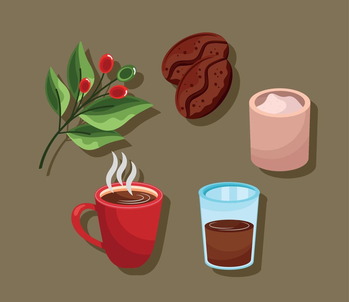 five coffee drink icons vector