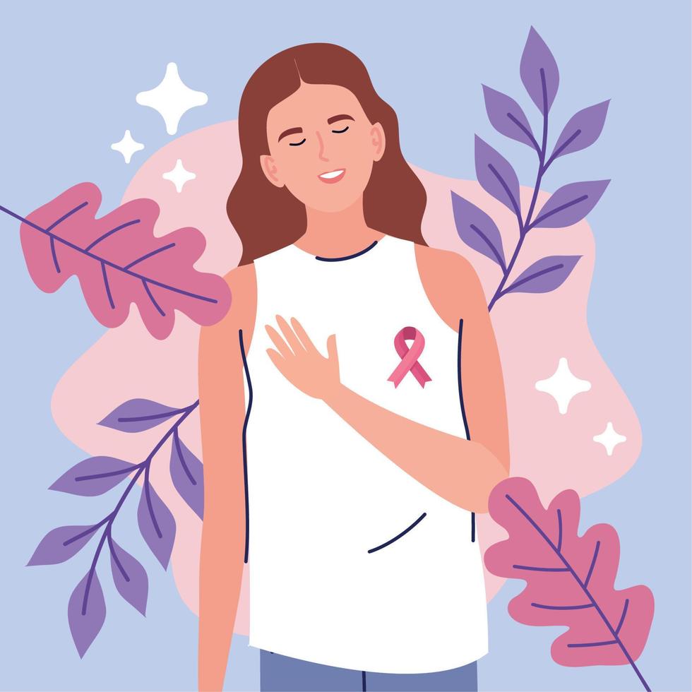 young woman with pink ribbon vector